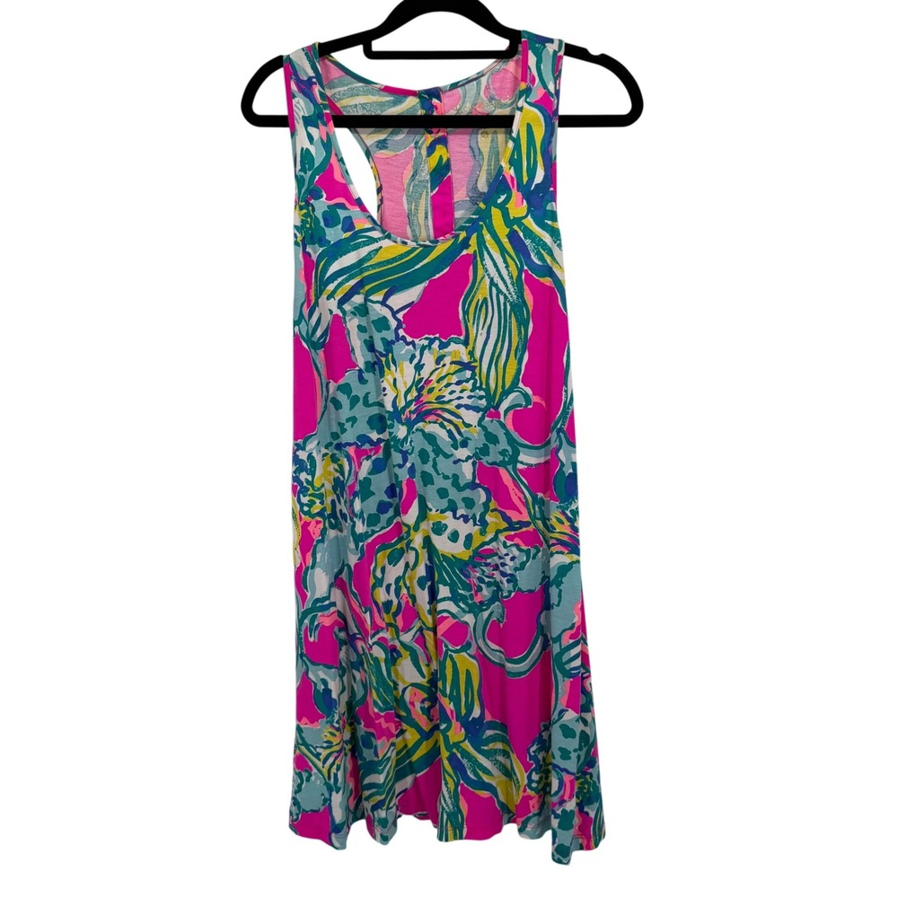 Lilly Pulitzer Pima Cotton Sleeveless Tropical Floral‎ Swing Dress Small Pink